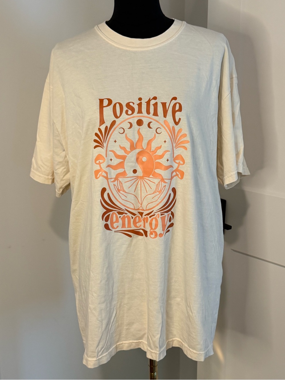 NWOT (XL) Positive Energy Graphic Tee - Cream with Orange Print